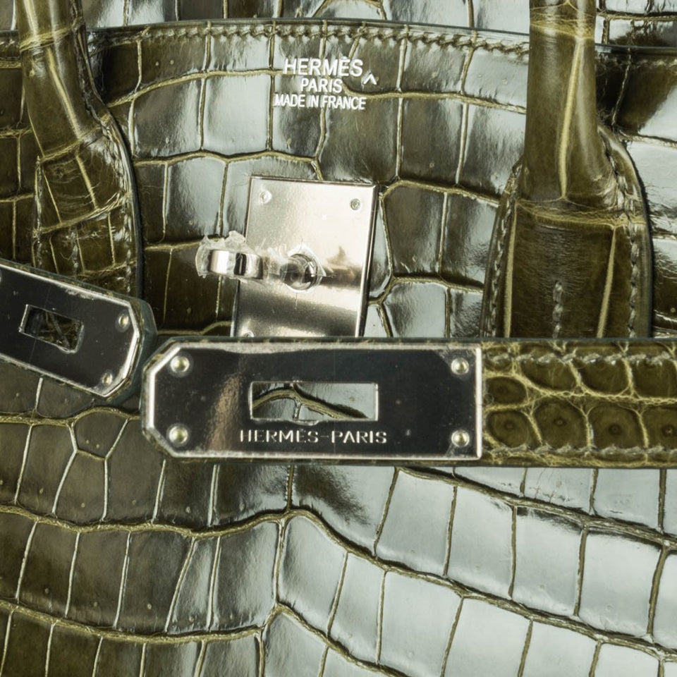 Hermes Birkin 35 Bag Vert Veronese Porosus Crocodile Palladium Hardware