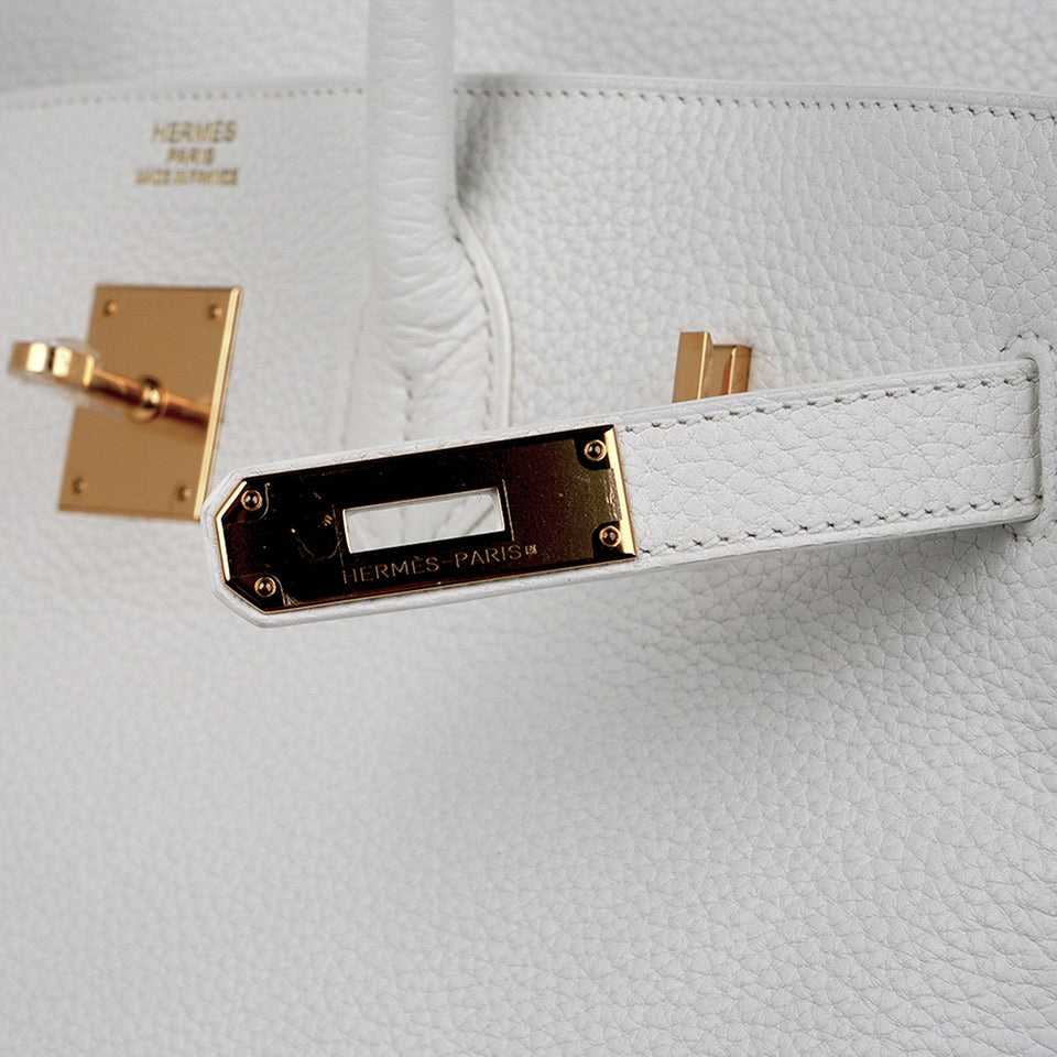 Hermes Birkin 35 Bag White Gold Hardware Clemence Leather New