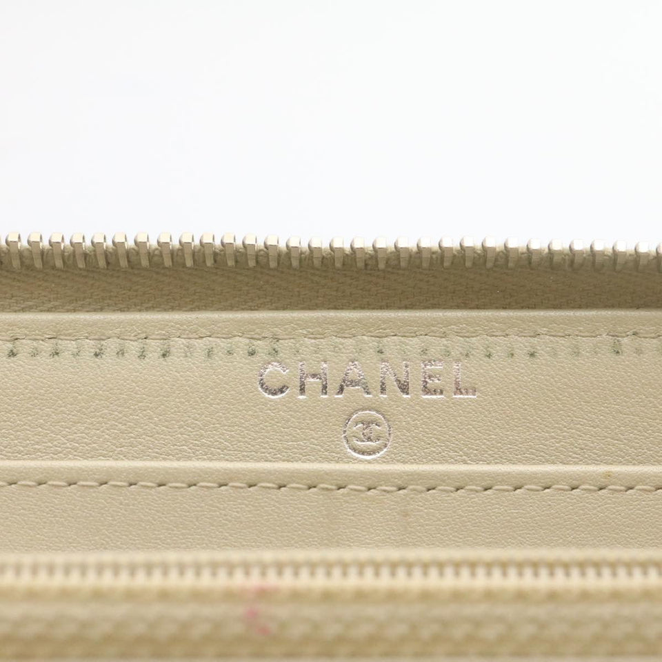 CHANEL Matelasse Long Wallet Enamel Gray CC Auth 34534