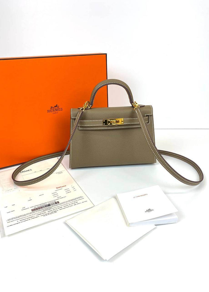 Hermes Kelly 20 Mini Sellier Bag Gray Epsom Gold Hardware