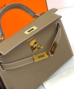 Hermes Kelly 20 Mini Sellier Bag Gray Epsom Gold Hardware