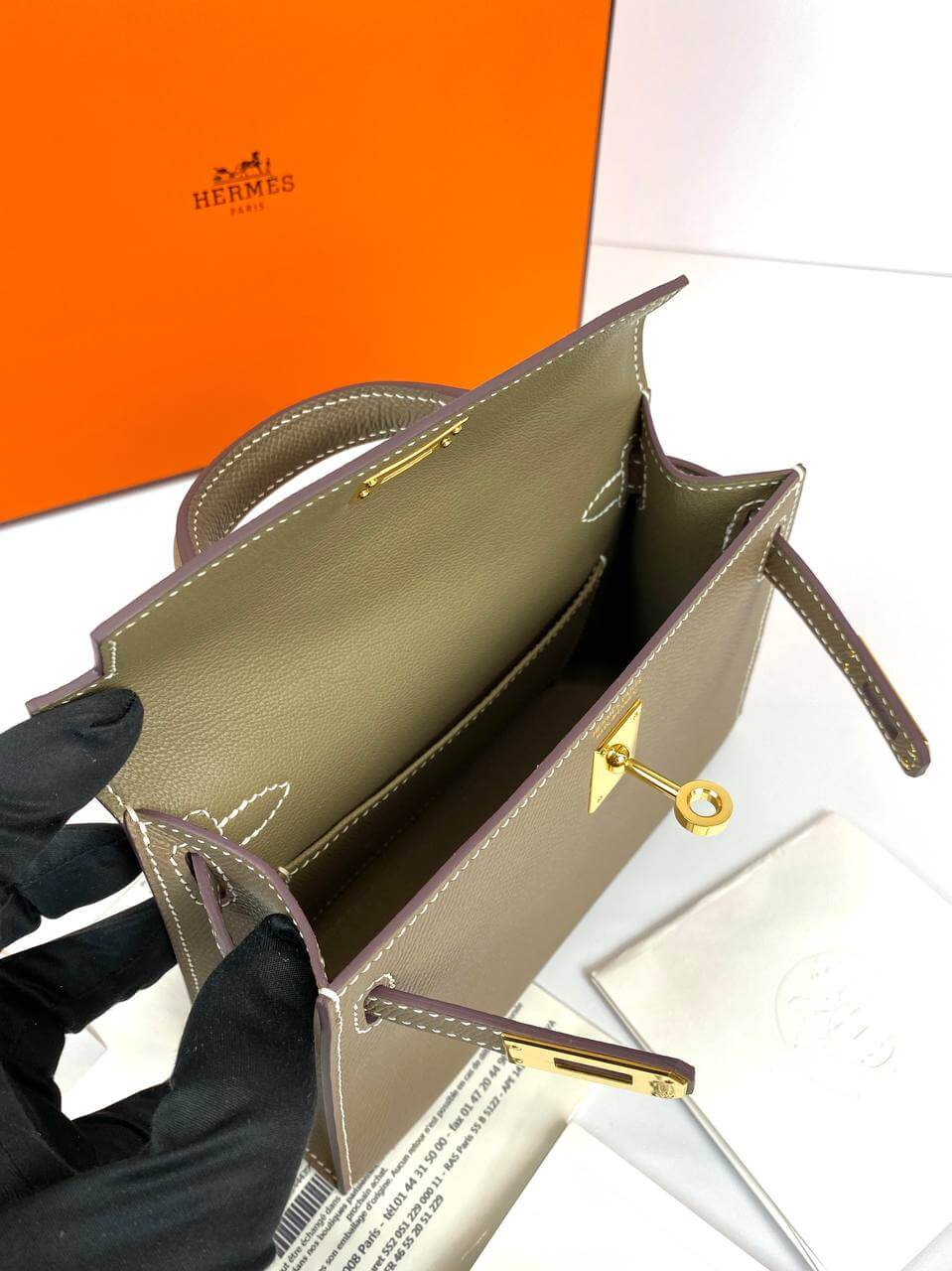 Hermes Kelly 20 Mini Sellier Bag Gray Epsom Gold Hardware