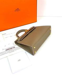 Hermes Kelly 20 Mini Sellier Bag Gray Epsom Gold Hardware