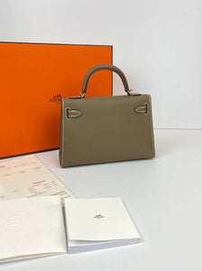 Hermes Kelly 20 Mini Sellier Bag Gray Epsom Gold Hardware