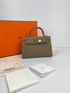 Hermes Kelly 20 Mini Sellier Bag Gray Epsom Gold Hardware