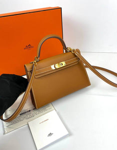 Hermes Kelly 20 Mini Sellier Bag brown Epsom Gold Hardware