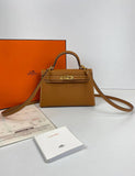 Hermes Kelly 20 Mini Sellier Bag brown Epsom Gold Hardware