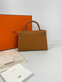 Hermes Kelly 20 Mini Sellier Bag brown Epsom Gold Hardware