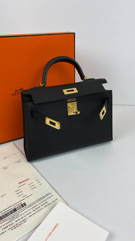 Hermes Kelly 20 Mini Sellier Bag Black Epsom Gold Hardware