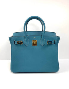 Hermes Birkin 30 Biscuit Togo Leather blue Gold Hardware