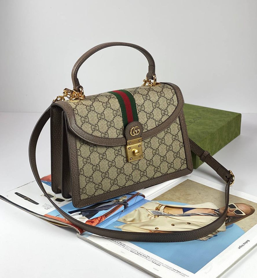 Gucci Ophidia small top handle bag Beige and ebony GG Supreme canvas