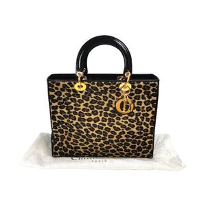 Dior Lady Dior Large Leopard Print Calfhair