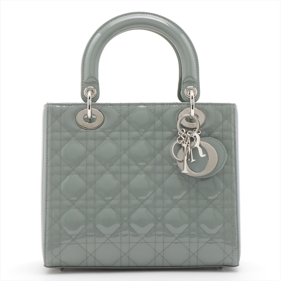 Lady Dior Grey Patent Cannage leather 2-way