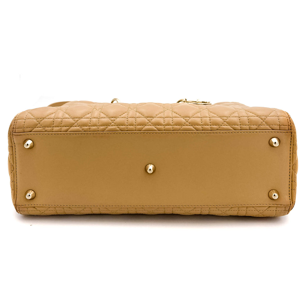Lady Dior Large Cannage Leather Zip Beige Bag