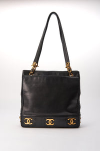 Vintage Chanel Black Leather Tote Bag