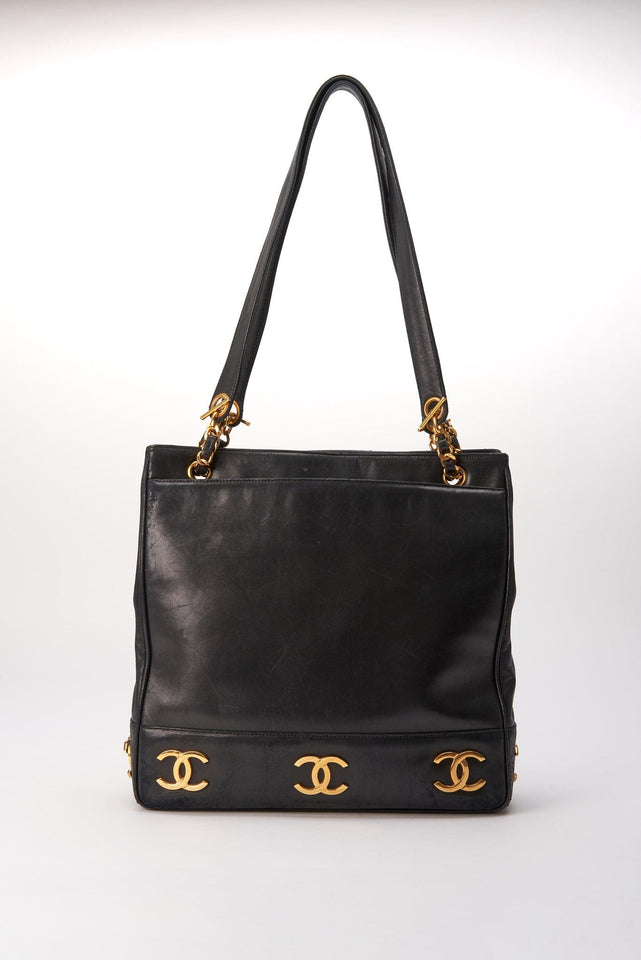 Vintage Chanel Black Leather Tote Bag
