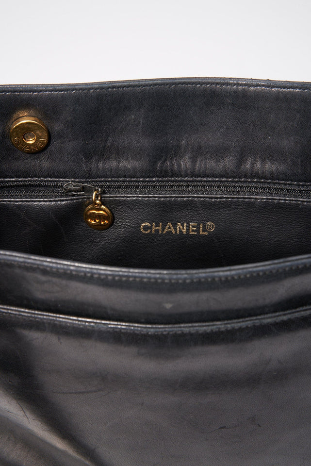 Vintage Chanel Black Leather Tote Bag