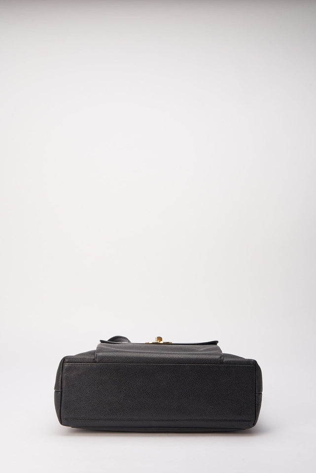 Vintage Chanel Black Leather Tote Bag with 24K Gold Plated Hardware