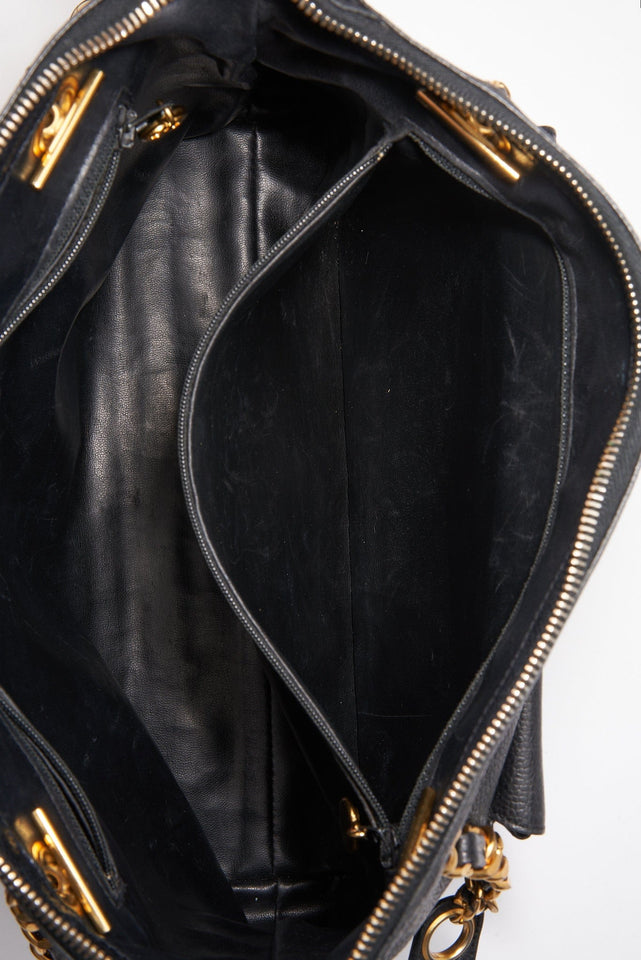 Vintage Chanel Black Leather Tote Bag with 24K Gold Plated Hardware