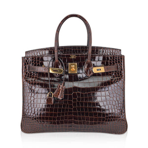 Hermes Birkin 35 Bag Cocoan Porosus Crocodile with Gold Hardware