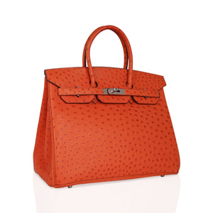 Hermes Birkin 35 Bag Tangerine Ostrich Palladium Hardware Rare