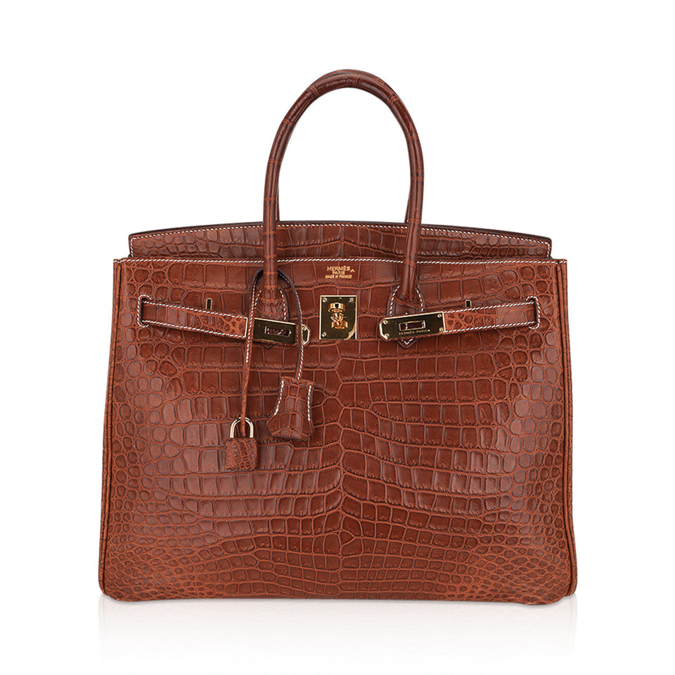 Hermes Birkin 35 Bag Matte Fauve Porosus Crocodile with Gold Hardware