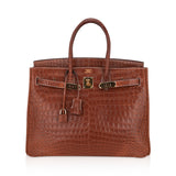 Hermes Birkin 35 Bag Matte Fauve Porosus Crocodile with Gold Hardware