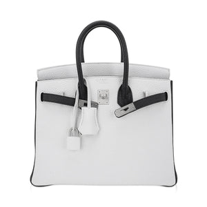 Hermes Birkin HSS 25 Bag White w/ Black Brushed Palladium Hardware