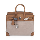 Hermes Limited Edition Birkin 25 Bag Ecru Toile H Chai Swift Leather with Palladium Hardware