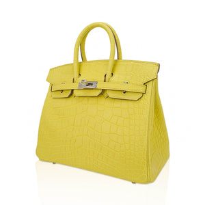 Hermes Birkin 25 Bag Lime Matte Alligator with Palladium Hardware