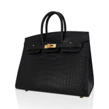 Hermes Birkin 25 Sellier Bag in Black Matte Alligator with Gold Hardware