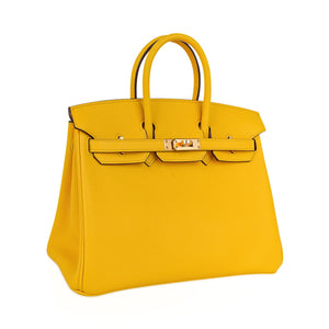 Hermes Birkin 25 Bag Jaune de Naples Novillo Leather Gold Hardware