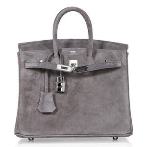 Hermes Birkin 25 Bag Gris Fume Doblis Suede with Palladium Hardware