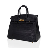 Hermes Birkin 25 Bag Black Matte Alligator with Gold Hardware