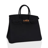 Hermes Birkin 25 Bag Black Togo Leather with Rose Gold Hardware