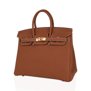 Hermes Birkin 25 Bag Gold Togo Leather Gold Hardware