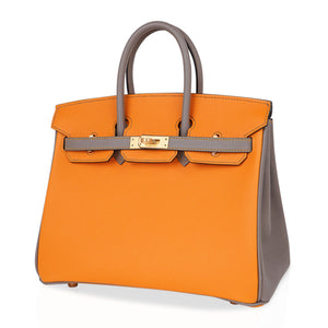 Hermes Birkin HSS 25 Bag Jaune Ambre / Gris Asphalte Gold Hardware