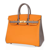 Hermes Birkin HSS 25 Bag Jaune Ambre / Gris Asphalte Gold Hardware