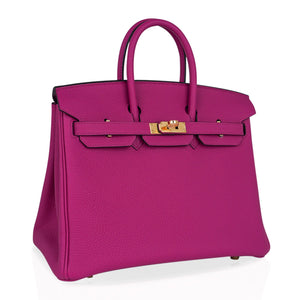 Hermes Birkin 25 Bag Rose Pourpre Togo Leather with Gold Hardware