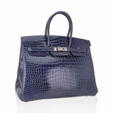 Hermes Birkin 35 Bleu Roi Porosus Crocodile Palladium Hardware