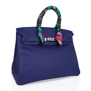 Hermes Limited Edition Birkin 35 Bag Blue Sapphire Toile Printed Sea & Surf