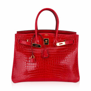 Hermes Birkin 35 Bag Braise Porosus Crocodile with Gold Hardware