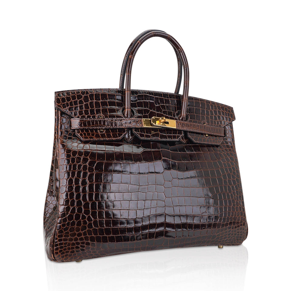 Hermes Birkin 35 Bag Cocoan Porosus Crocodile with Gold Hardware