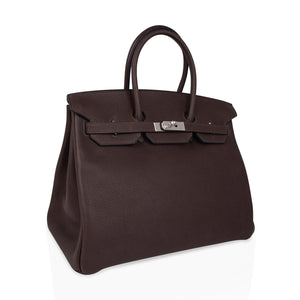 Hermes Birkin 35 Bag Ebene Barenia Faubourg Leather with Palladium Hardware