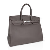 Hermes Birkin 35 Bag Etain Clemence Leather with Palladium Hardware