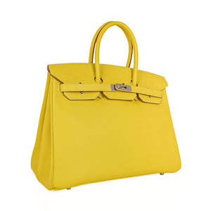 Hermes Birkin 35 Lime Candy Limited Edition Bag Epsom Palladium