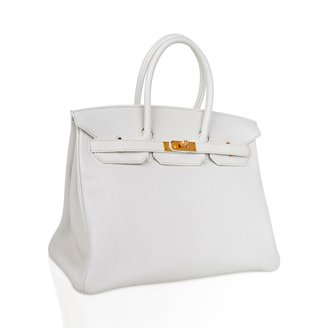 Hermes Birkin 35 Bag White Gold Hardware Clemence Leather New