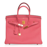 Hermes Birkin HSS 35 Bag Rose Azalee / Blue Paon Epsom Brushed Gold Hardware