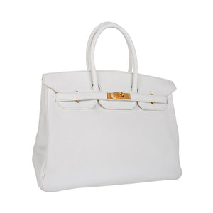 Hermes Birkin HSS 35 Bag White / Kiwi Gold Hardware Clemence Leather New