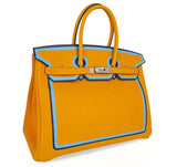 Hermes Birkin 35 Bag Jaune Ambre Blue Indigo Blue Celeste Limited Edition New